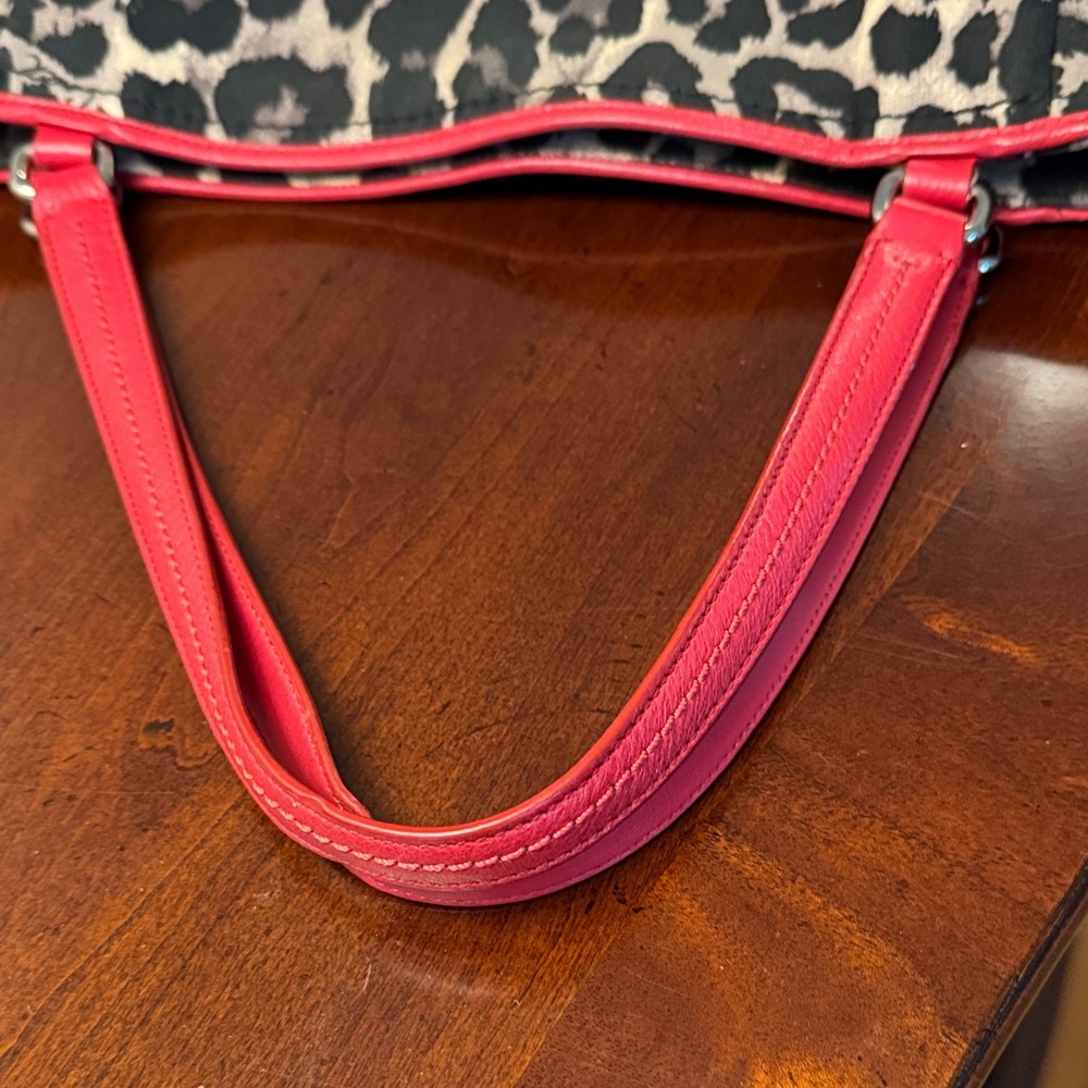 Coach Leopard Print Tote with Red Leather Trim - Picture 12 of 14